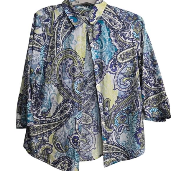 Chico's‎ Button-Up Blouse Size 1 Medium Paisley Print 100% Cotton Long Sleeve - Picture 2 of 7